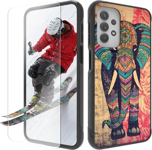 Vista 21 de Funda para Samsung Galaxy A13/A04/A04S/A23/A32 5G con protector de pantalla, parte trasera con textura de policarbonato duro, hermosa flor, diseño