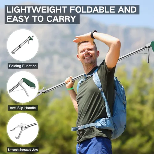 Vista 2 de Pinzas de serpiente de 60 pulgadas, agarrador plegable profesional de reptiles, herramienta de manejo de mandíbula ancha, gancho de serpiente