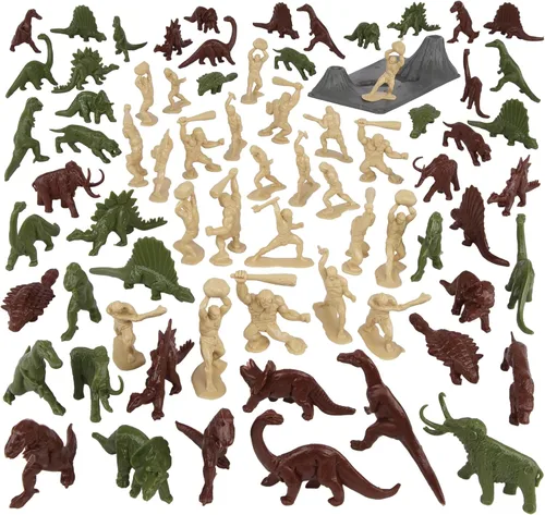 Vista 8 de TimMee - Cubo de dinosaurio prehistórico y hombre de las cavernas, 83 piezas de figuras de plástico y terreno