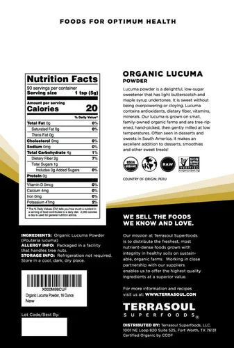 Vista 2 de Superalimentos orgánicos Terrasoul, lúcuma en polvo