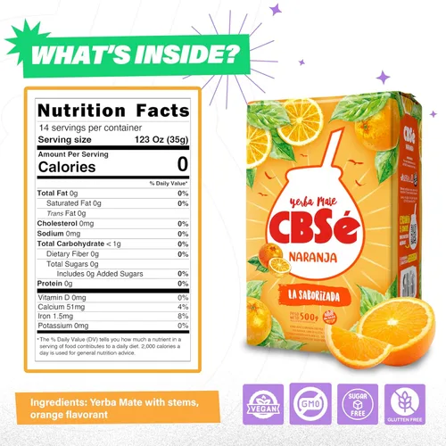 Vista 6 de Yerba Mate CBSe Sabor a Naranja, 1.1 libras, de Argentina