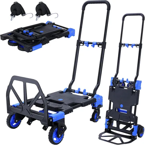Vista 9 de Carro de mano plegable 2 en 1 con cesta plegable, carrito de mano plegable de capacidad de 330 libras, carrito plegable con mango retráctil
