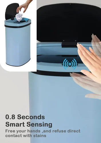 Vista 4 de Basurero automático de 50 litros de 13 galones para cocina, de acero inoxidable, sin contacto y con sensor de movimiento, con tapa, para la oficina