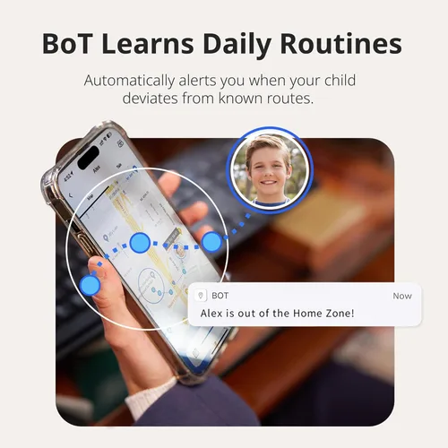 Vista 7 de BoT Talk® GPS Tracker para niños con mensajes de voz Walkie-Talkie, apto para la escuela, sin pantalla, alertas de actividad inusual, batería de 7