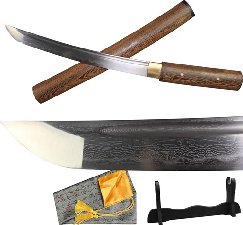 Vista 11 de Tanto Japonés Hecho a Mano de Acero Damasco Templado en Arcilla Espada Katana Corta Afilada de 20 Pulgadas