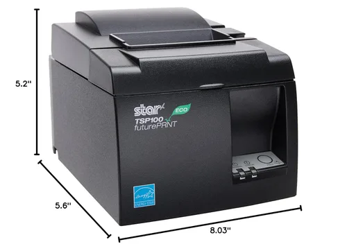 Vista 2 de Impresora de recibos, térmica TSP143IIU GRY US ECO, trincheta, USB, gris, fuente de energía interna y cable incluidos, de Star Micronics