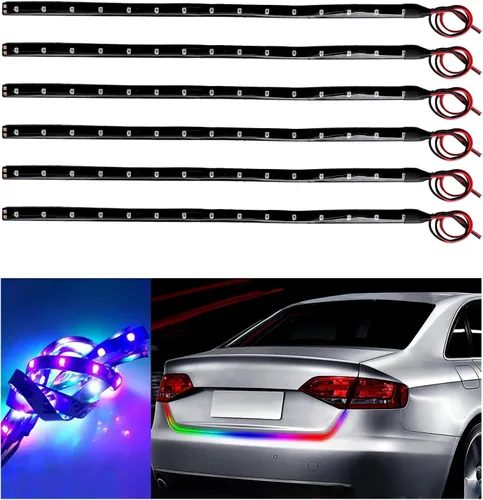 Vista 12 de Dickno 6 PCS Tira de Luces LED de 15 LED para Debajo de la Carrocería, 1 Pie 12V Impermeable Tira de Luz LED Interior Exterior para Coche con Cable