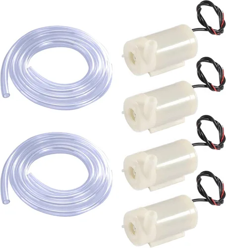 4 piezas DC 3-5V Micro Bomba de Agua Sumergible Mini con 2 piezas de Tubo de Vinilo Transparente Tubo de PVC Flexible (1M) para Acuarios Tanque de