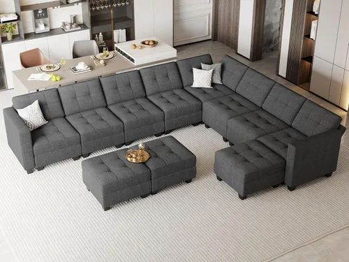 Vista 23 de Belffin Sofá modular de gran tamaño con otomanas de almacenamiento, sofá seccional en forma de U con diván reversible, color azul