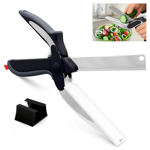 Vista 10 de Tijeras de hierbas con 5 cuchillas y tapa, cortador de hierbas de acero inoxidable con mango ergonómico y cepillo de limpieza, diseño apto