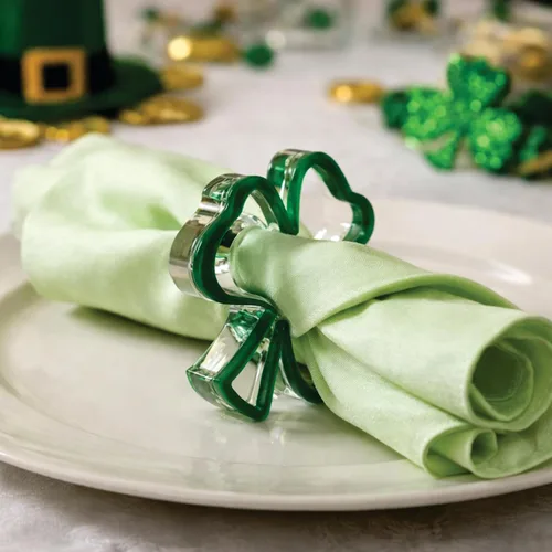 Vista 7 de Sets Green Napkin Rings Holders Shamrock Ornaments Acrylic Flower Irish Wedding Party Home Decorations St Patrick's Table Decor Family Formal Dinner