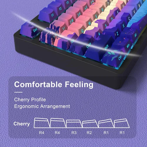 Vista 4 de JSJT Teclas PBT - Tecla translúcida con impresión lateral, estilo multicolor con brillo personalizado, juego de 124 teclas de perfil Cherry