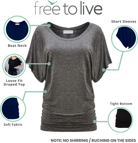 Vista 2 de FREE TO LIVE - Paquete de 3 camisetas de manga corta dolman para mujer