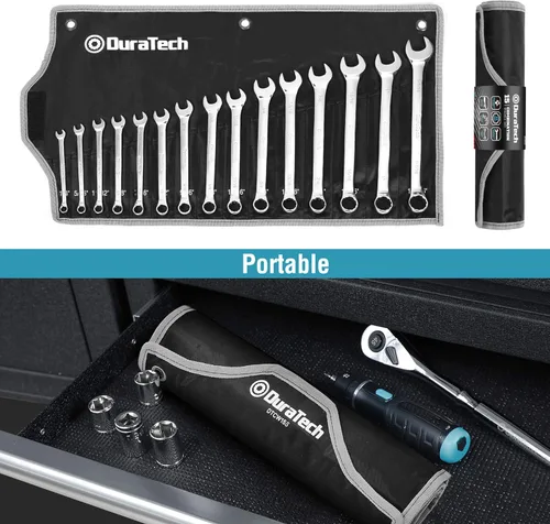 Vista 8 de DURATECH Juego de llaves combinadas de 15 piezas, 1/4 pulgadas a 1-1/16 pulgadas y 5 piezas de llaves combinadas de patrón largo, 1" a 1-1/4", CRV