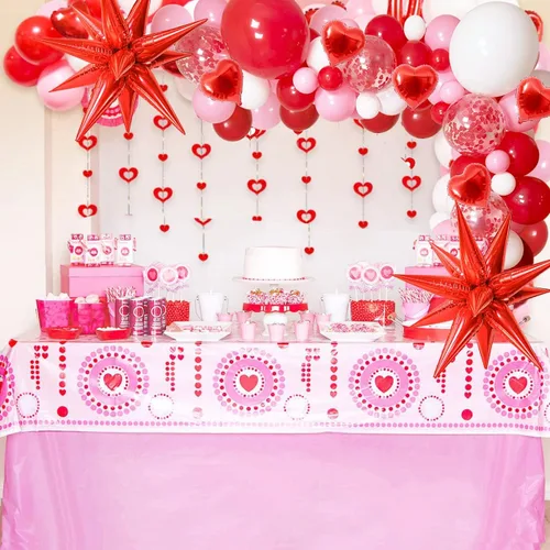 Vista 7 de Kit de guirnalda de arco de globos para el día de San Valentín, globo rojo, rosa y blanco con corazón brillante, remolinos colgantes, cinta de globo