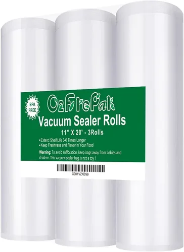 Vista 9 de O2frepak Paquete de 3 rollos de bolsas selladoras al vacío de 8 x 20 pies sin BPA, rollos de bolsas de almacenamiento resistentes al vacío, rollo