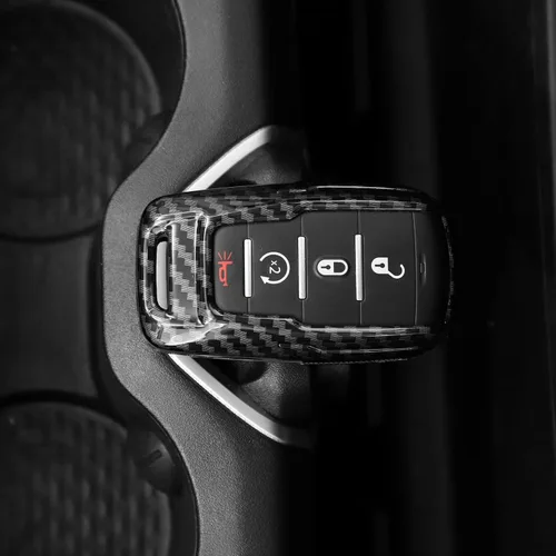 Vista 6 de RAZPOY Funda para llavero RAM, cubierta de control remoto de fibra de carbono, protector de llave inteligente, funda de carcasa para Dodge RAM 1500