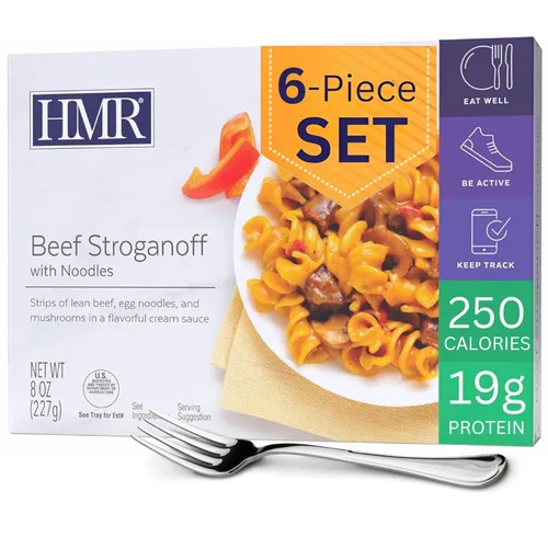 HMR Ternera Stroganoff con Fideos Entrée | Almuerzo o Cena Pre-empaquetada | Listo para Comer | 19 g de Proteína | Comida Baja en Calorías | Porción