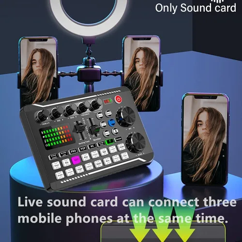 Vista 3 de Tablero de sonidos, tablero de efectos de sonido, placa mezcladora de sonido, tarjeta de sonido compatible con Bluetooth con múltiples efectos