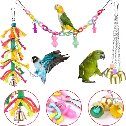 Vista 5 de KATUMO Juguetes para pájaros, loro oscilante, escalera, perca, madera, perca, pájaros, masticar, cacatúas, campanas colgantes, juguetes