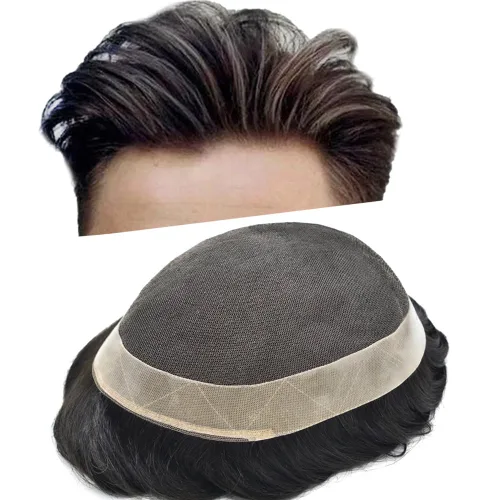 Vista 9 de Tupé para hombres, sistema de unidades de cabello humano real, encaje suizo suave, encaje frontal, tupé, piezas de cabello de repuesto natural