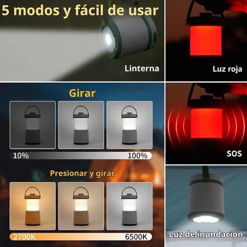 Vista 2 de Linterna de camping recargable, luz de camping de 230 horas de funcionamiento con 5 modos