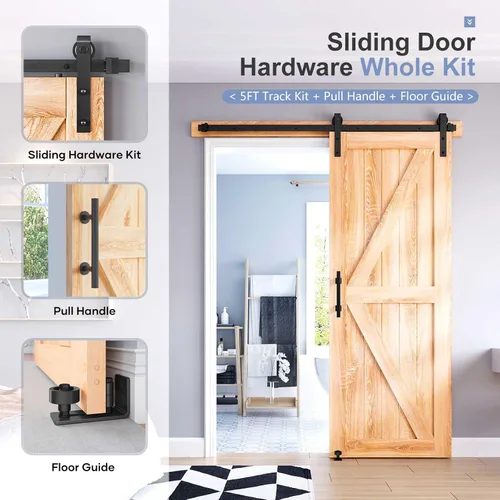 Vista 2 de EaseLife Kit de herrajes para manija y riel de puerta corrediza de granero de 4 pies, polea en J básica, se desliza suavemente y silenciosamente