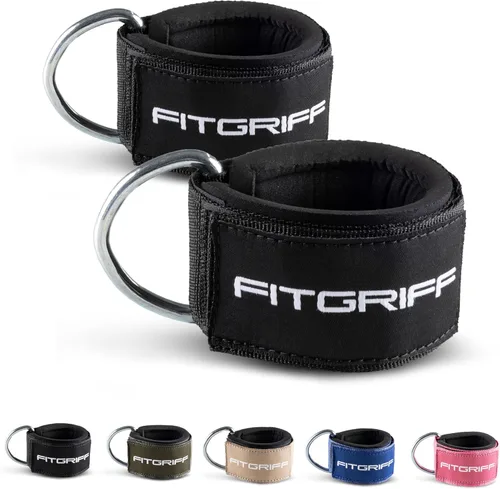 Vista 7 de Fitgriff® Correas de tobillo V2 para máquina de cable (2 piezas) - Equipo de entrenamiento para gimnasio - Accesorio de polea para piernas, correas