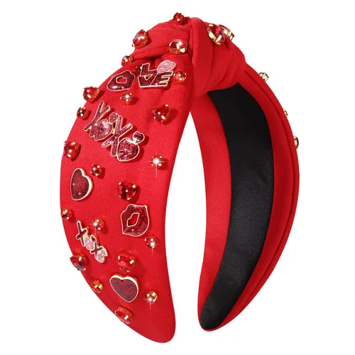 Vista 14 de Diademas de corazón para el día de San Valentín para mujer, accesorios para el día de San Valentín, diadema anudada con corazón con cuentas