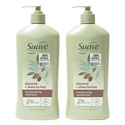 Suave Profesionales Champú Hidratante y Acondicionador Almendra + Manteca de Karité 18 oz, 2 unidades