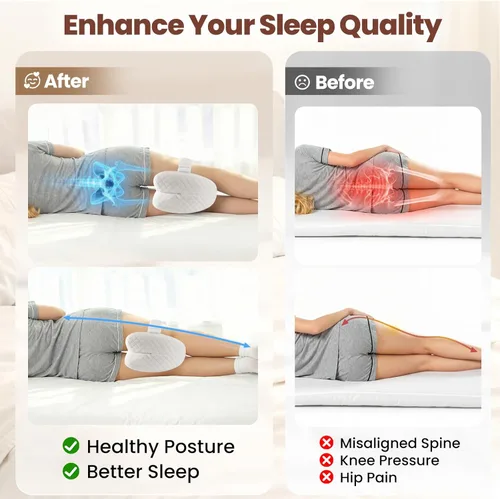 Vista 5 de Knee Pillow for Side Sleepers, Supportive Memory Foam Leg Elevation Pillow with Elastic Strap, Pillow Between Legs for Sleeping Alignment, Sciatica