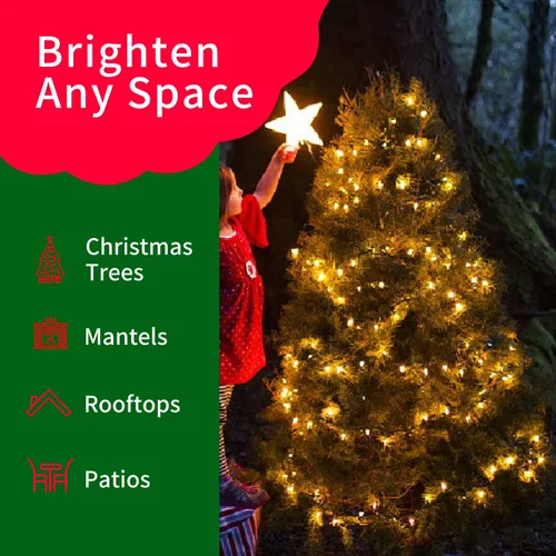 Vista 4 de Cadena de luces de Navidad ultrabrillantes, mini luces amarillas de 100 unidades y 19.6 pies de largo, UL listadas, bombilla incandescente