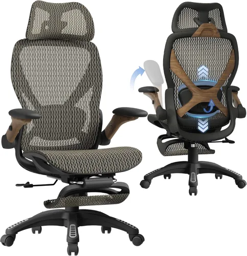 ELABEST X100 Silla de oficina ergonómica con reposapiés, silla grande y alta para escritorio en el hogar con brazos abatibles 5D, soporte lumbar
