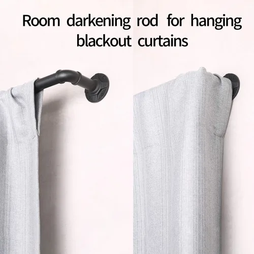 Vista 4 de Barras de cortina industriales de 1 pulgada para ventanas de 48 a 84 pulgadas, barra de cortina rústica envolvente, se adapta a cortinas opacas