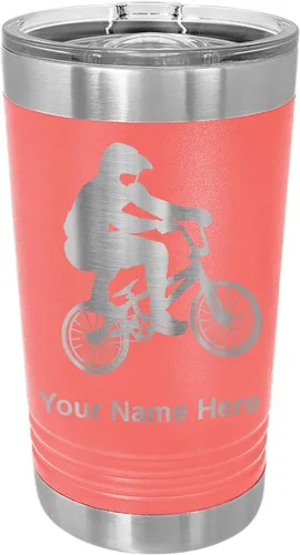 Vista 15 de LaserGram Vaso de pinta aislado al vacío de 16 onzas, conductor BMX, grabado personalizado incluido (negro)