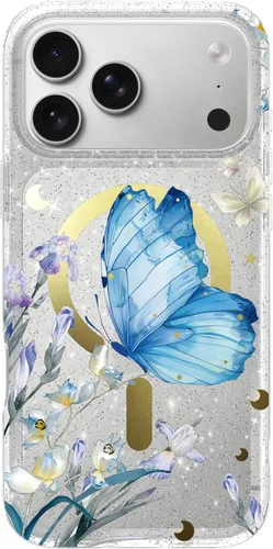 Vista 46 de LONLI Hue - para iPhone 15 Pro [Compatible con Magsafe] - Funda de teléfono floral dorada - [Amortiguador de 360° absorbente de impactos] - Funda