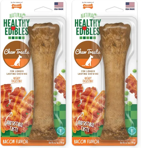 Nylabone Healthy Edibles Natural Dog Chews Long Lasting Bacon Flavor Treats for Dogs,X-Large/Souper,(Pack of 2)