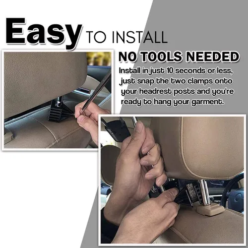 Vista 8 de Zone Tech y Zone Tech - Percha para colgar la cabeza del coche con barra extensible para el reposacabezas del automóvil, para chaqueta, traje