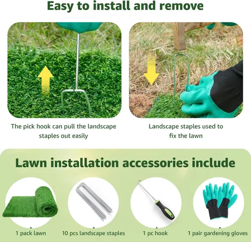 Vista 6 de LOOBANI Rollo de césped artificial sintético, césped artificial para baño de perro con agujeros de drenaje, alfombra de césped artificial