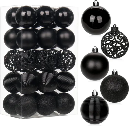 Vista 57 de 30 piezas de adornos de bola de árbol de Navidad irrompibles negros para decoración navideña