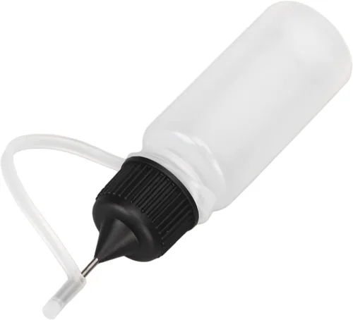 Vista 6 de Dioche Botella exprimible con punta de aguja, botella aplicadora de punta de aguja, cubierta de goma negra suave, 0.3 fl oz para tinta
