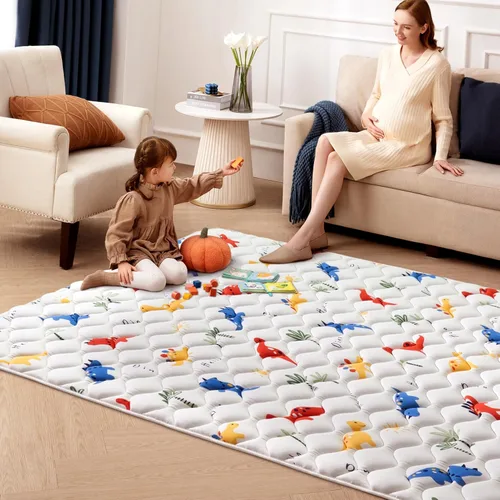 Vista 8 de Tapete de Juego de Espuma Premium Inodoro para Bebés de 36" x 36", Tapete de Gateo de Tela de Microfibra Suave para Piso - Cómodo e Hipoalergénico