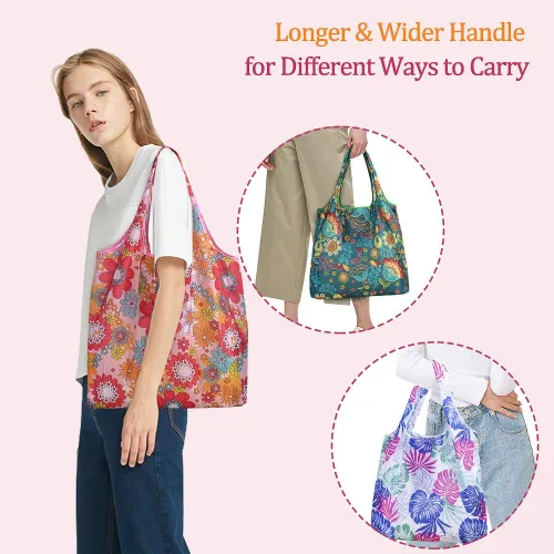 Vista 4 de SZUAH Paquete de 10 Bolsas de Compras Reutilizables para Comestibles, Bolsas de Compras Plegables Tote con Bolsita Adjunta, Lavables a Máquina