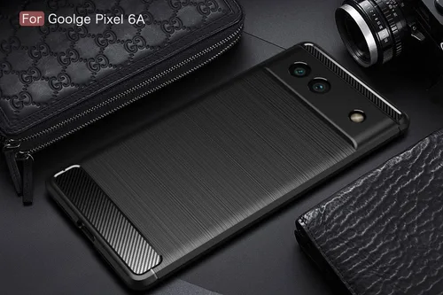 Vista 2 de Funda compatible con Google Pixel 6a, diseño de textura de fibra de carbono, absorción de golpes antiarañazos, ajuste delgado, color negro