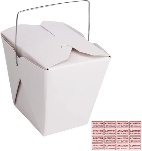 zmybcpack Paquete de 50 cajas de comida chinas (16 onzas, 1 pinta) con mango de alambre de metal y 4 etiquetas (64 unidades), recipientes de papel