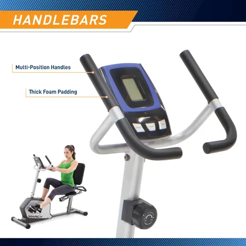 Vista 4 de Marcy Recumbent Exercise Bike with Adjustable Seat and 8 Resistance Levels, 300 Pound Capacity NS-1201R