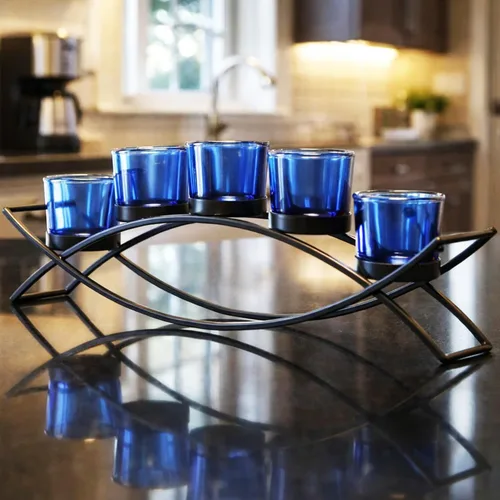 Vista 6 de Seraphic - Porta velas arqueado de hierro para decoración de centro de mesa con portavelas largo para bodas, patio, cocina, comedor y mesas de café