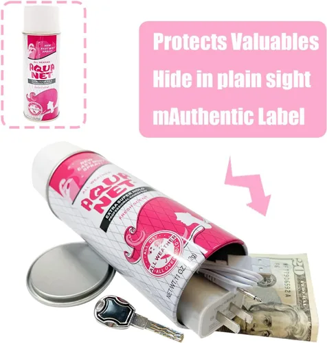 Vista 3 de Aquanet Spray Diversion Safe Stash Can con bolsa a prueba de olores de grado alimenticio con compartimento oculto para llaves, dinero en efectivo