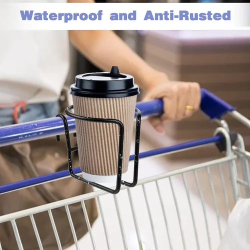 Vista 4 de Portavasos de carrito con barra inferior, soporte universal portátil de acero inoxidable, reutilizable, para compras, carrito de comestibles