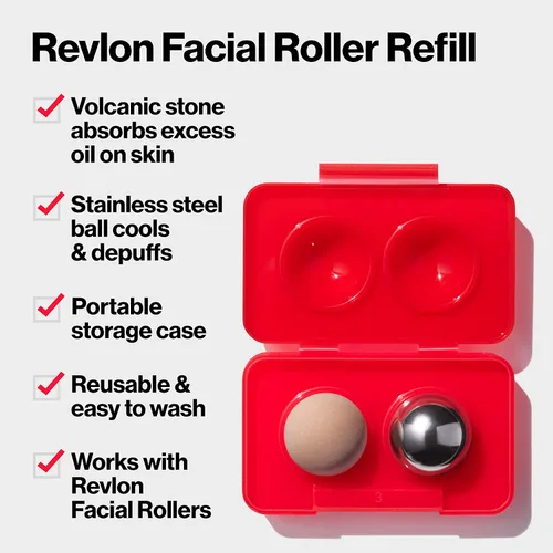 Vista 2 de Revlon Oil Absorbing & Cooling Facial Roller Refill Pack with Volcanic & Stainless Steel Stones in Storage Case, Eco-Friendly, Easy to Clean, 1 count